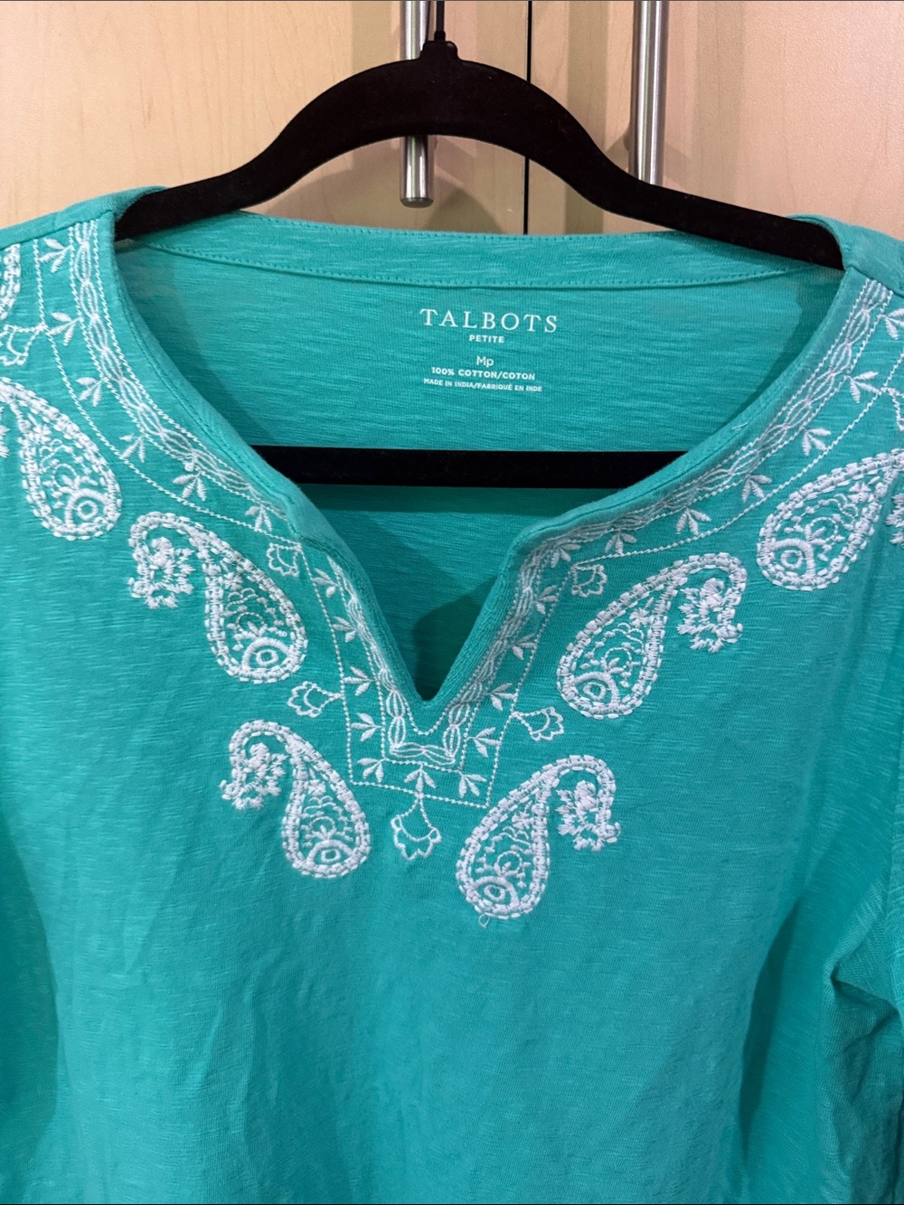 Talbots Turquoise Embroidered V-Notch Tunic - Picture 2 of 8